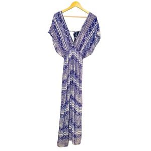 World Market Boho Kaftan Dress Blue and White Size Large/XL